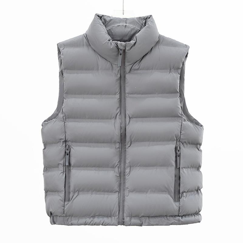 Women Stand Collar Zip Up Solid Color Pockets Loose Winter Vest