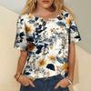 Women's Fashion Casual Short Sleeve Print Round Neck Pullover Top Blouse