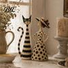 Thoughtful Housewarming Gifts 2Pcs Vintage Lady And Cat Sculptures Set, Resin Striped Figurine, Retro Elegant Artistic Figurine Statue with Polka Dot