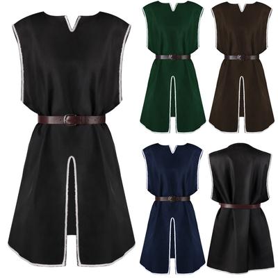 Средневековый мужской ретро рыцарский халат с поясом и круглым вырезом на Хэллоуин, боевой самурайский костюм для косплея