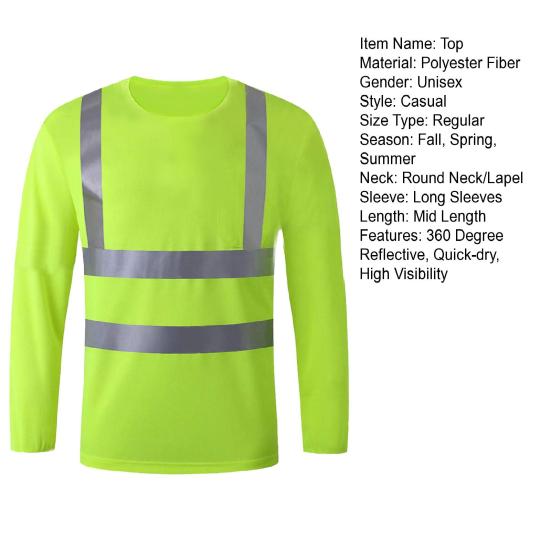 Reflective Safety T-Shirt 360 Degree Reflective Zones High Visibility Quick Dry Long Sleeves