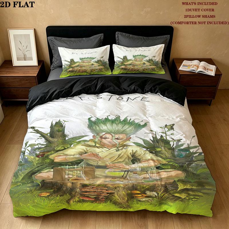 Dr Stone Pattern Bedding Quilt Set Quilt Cover Pillowcase Home Birthday Gift(1 * duvet cover + 2 * pillowcase, without core)