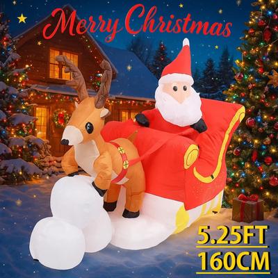 5,3 фута Светодиодная подсветка Надувной декор для двора Санта Клаус Олень Сани Рождественская игрушка Принадлежности Домашний декор Украшения Подарки Рождественский праздник