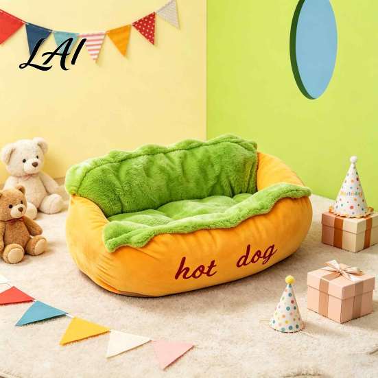 Removable Cover Pet Bed Hot Dog Bed Soft Cozy Plush Washable Mat Gift for Lovers Cute Bun Cats Dogs Novelty Sofa Decorative