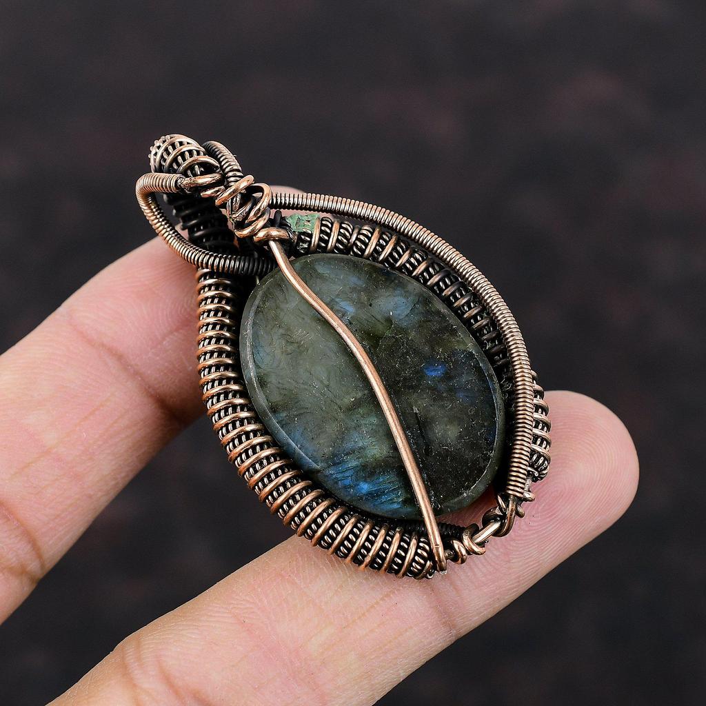 Подвеска из лабрадорита, подвеска из медной проволоки, ювелирное изделие ручной работы, оригинальный кулон из драгоценного камня, медное ювелирное изделие, подарок для женщин, подвеска из камня по дате рождения