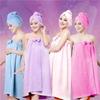 Women's Cute Bowknot Quick-Dry Bath Towel Spa Wraps and Shower Cap Bathrobe Set