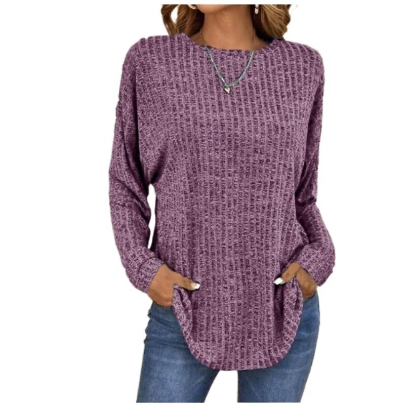 Вязаный свитер, удобный женский топ с длинным рукавом, повседневные рубашки