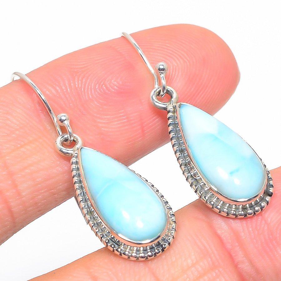 Natural Republic Ларимар Драгоценный камень Ручной работы 925 Стерлинговое серебро Серьга 1.50" w9D39