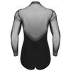Mens Latin Dance Leotard Lapel Collar Sheer Mesh Patchwork Long Sleeve Sparkly Rhinestone Bodysuit Tango Costume