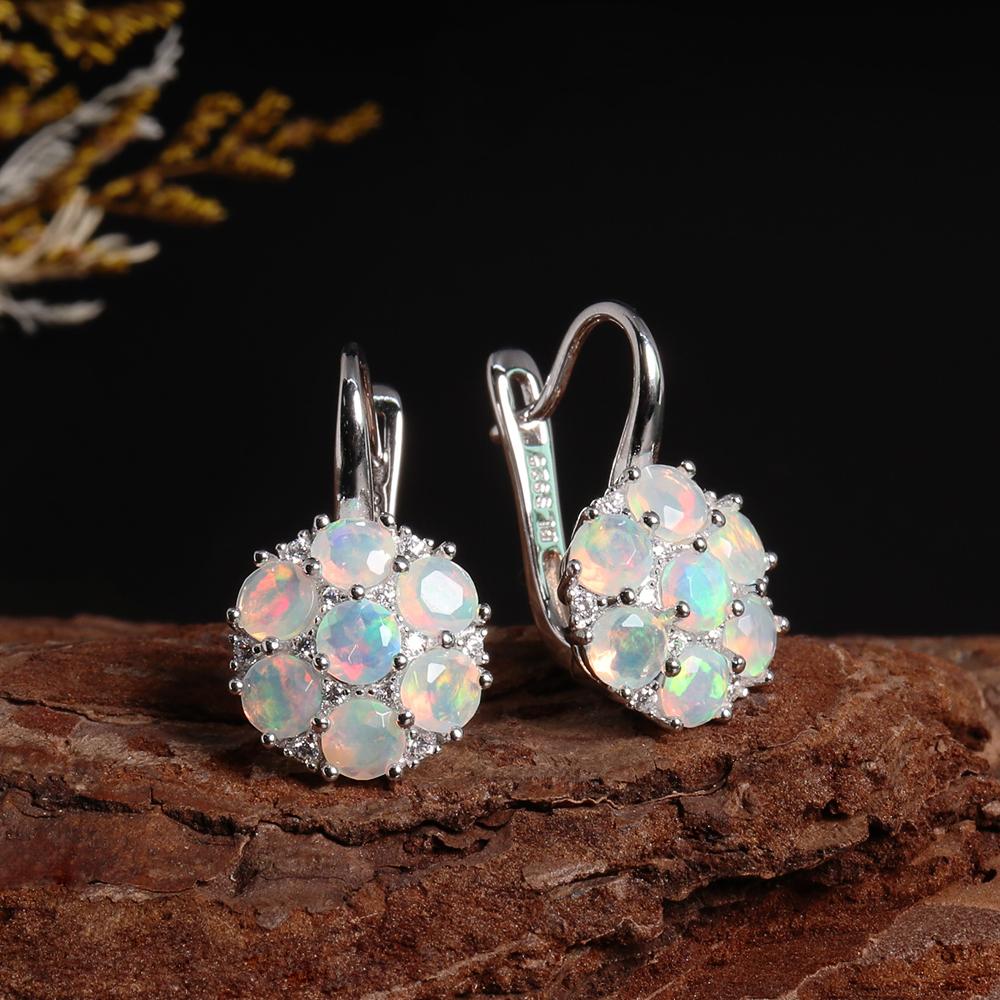 Камень октября, великолепные, насыщенные цвета, натуральные круглые серьги с опалом из серебра 925 пробы, легкие, роскошные ювелирные изделия в подарок для женщин и девушек