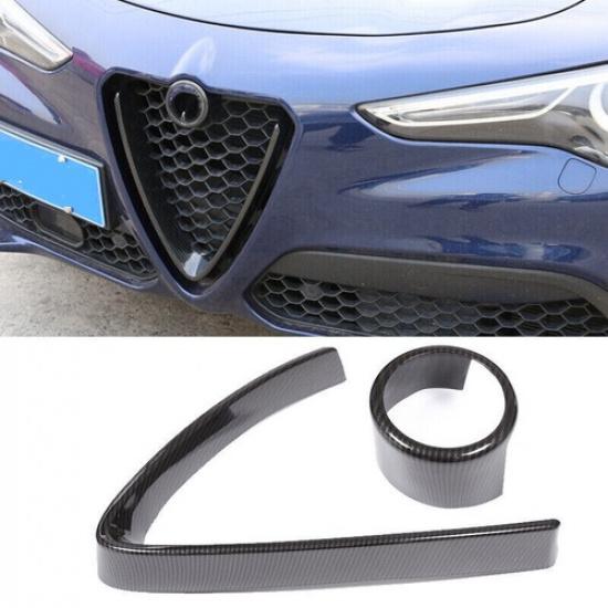 ABS Carbon Front Center Grille V Shape Cover Trim For Alfa Romeo Stelvio 2017-21
