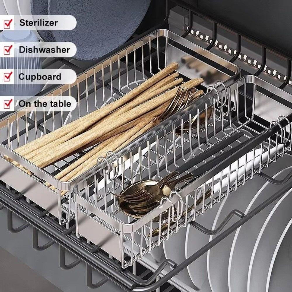 Rust Proof Hanging Cutlery Holder Stainless Steel Cutlery Drainer Rack Kitchen Use