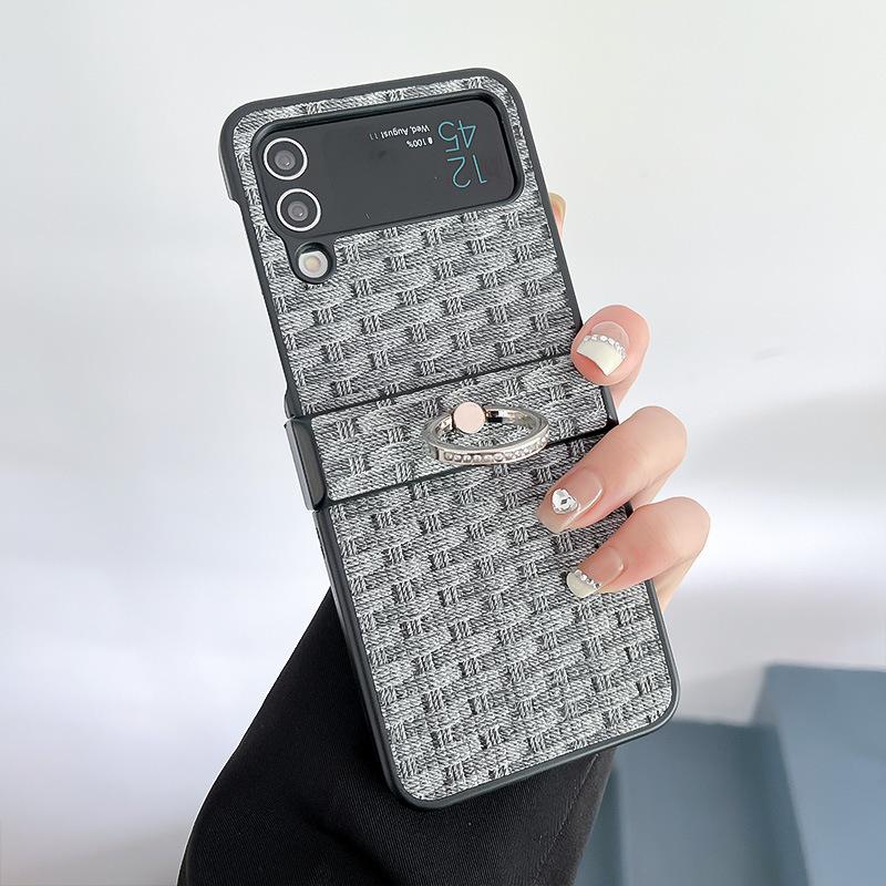 Применимо к чехлу для мобильного телефона Samsung ZFlip5 плетеный отпечаток пальца пряжка zflip3/4 складная подставка всесторонний защитный чехол