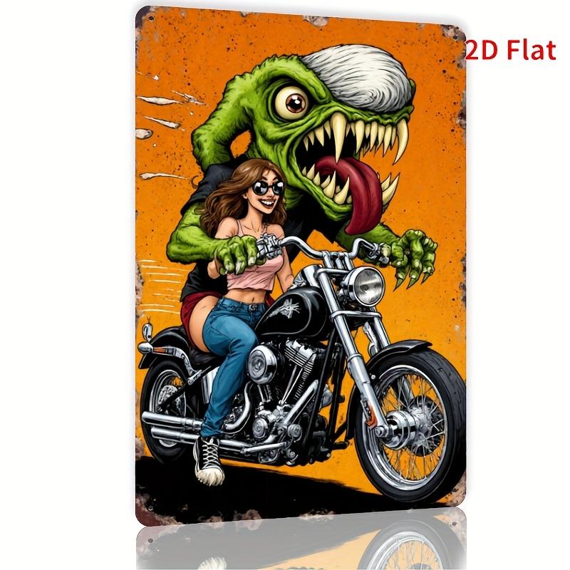 Винтажная металлическая настенная табличка Интересная винтажная табличка с изображением винтажной мыши, катающейся на мотоцикле