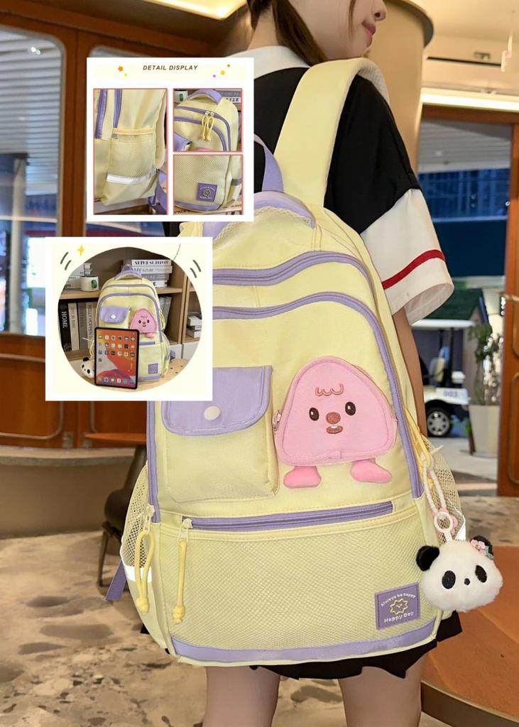 YYBEIQII Large Capacity Cute School Backpack for Middle and High School Korean Lightweight Backpack with Stylish Ribbon and Cute and Suitable for