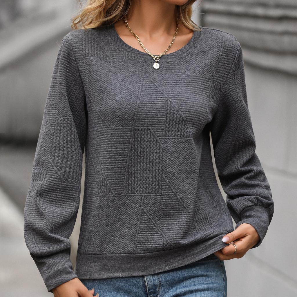 YYFS Женские модные повседневные однотонные свитера с круглым вырезом и осенне-зимним принтом с длинными рукавами