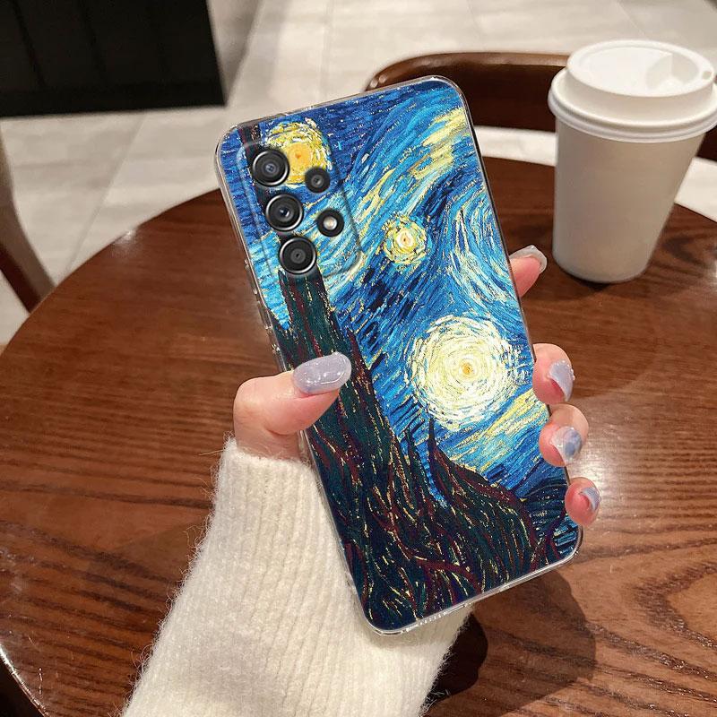 Van Gogh Sunflower Starry For Samsung Galaxy A55 Case A54 A52 A53 5G A15 A14 A13 A21S A23 A51 A34 A35 A33 A32 A72 71 Clear Cover