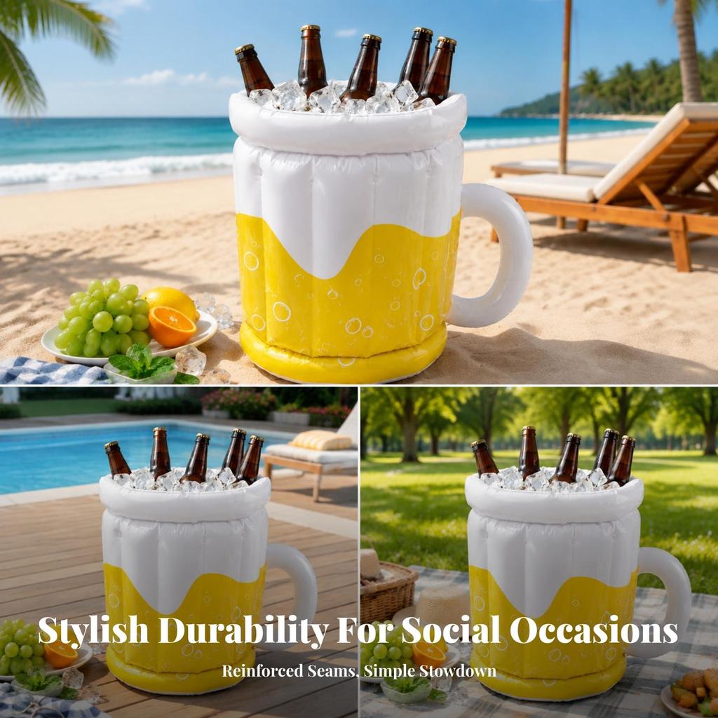 Inflatable Beer Cooler with Side Handle Portable Drinks Cooling Bin for Patios