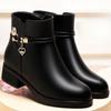 Soft Leather Mother Shoes Women Cotton Shoes Winter Plus Velvet Short Boots Thick Heel Leather Shoes Woman Non-slip Cotton Boots