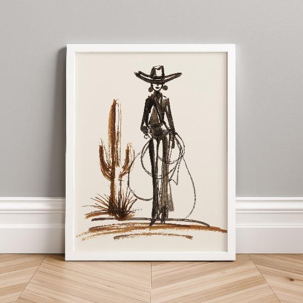 Western Cowboy Cowgirl Line Poster Retro Southwestern Rodeo Fashion Ranch Canvas Painting Wall Art for Living Room Home Decor