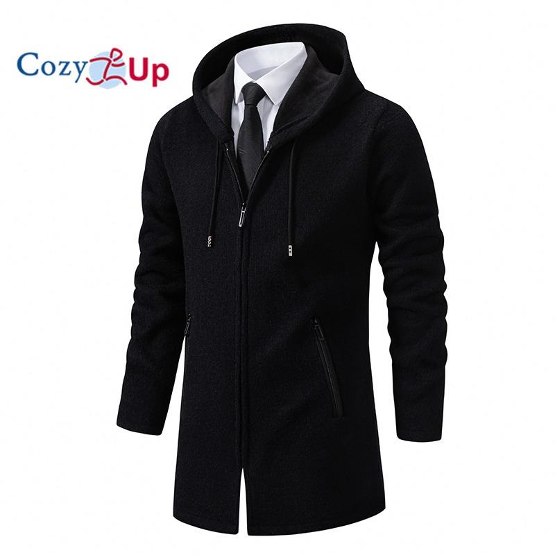 Mens Long Full Zip Fleece Lined Fashion Jacket Knitted Men Regular Fit Hooded Coat