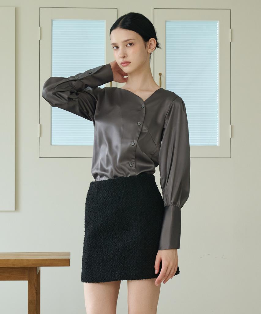 Bye Bye Seop Tweed Wool Mini Skirt Black [T43]