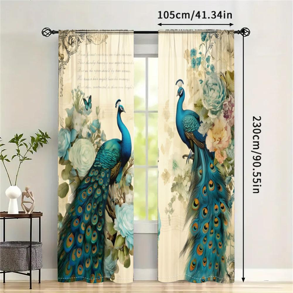 2 шт. Элегантные шторы с павлинами, синие, винтажный цветочный узор, для гостиной, спальни, офиса, солнцезащитные, декор в деревенском стиле, шторы