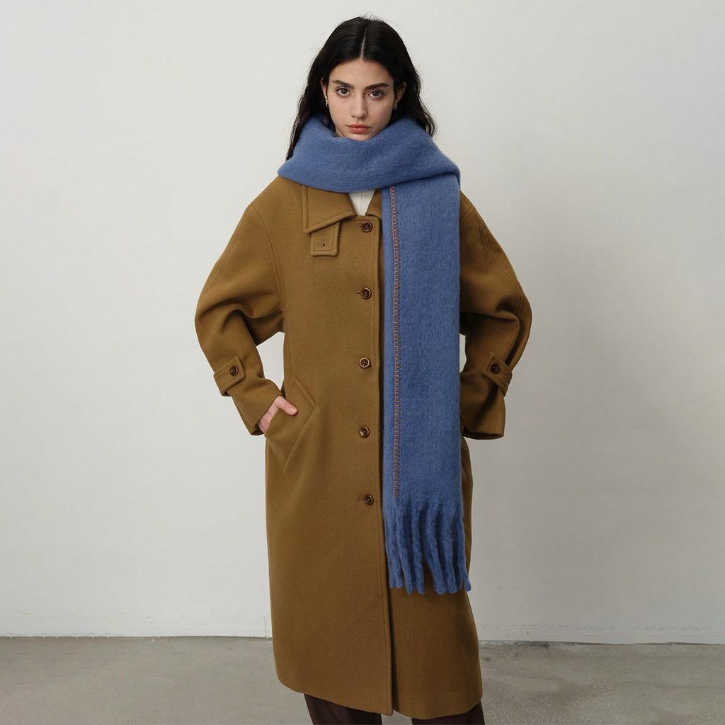 Versatile Plus Thickened Imitation Cashmere Solid Color Hemming Fringed Scarf Women's Winter Shawl