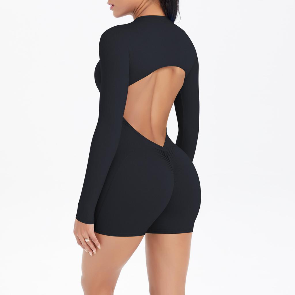 Комбинезон с вырезами на спине, без спины, на молнии до середины, с персиковыми ягодицами для спорта, фитнеса, бега и йоги. Женский комбинезон