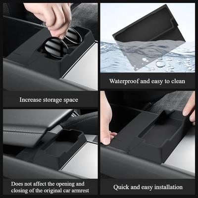 For Tesla Model Y/YL Juniper 2025 Model 3 Highland 2024 Central Control Armrest Box Pocket Glass Case Storage Casket Accessorie