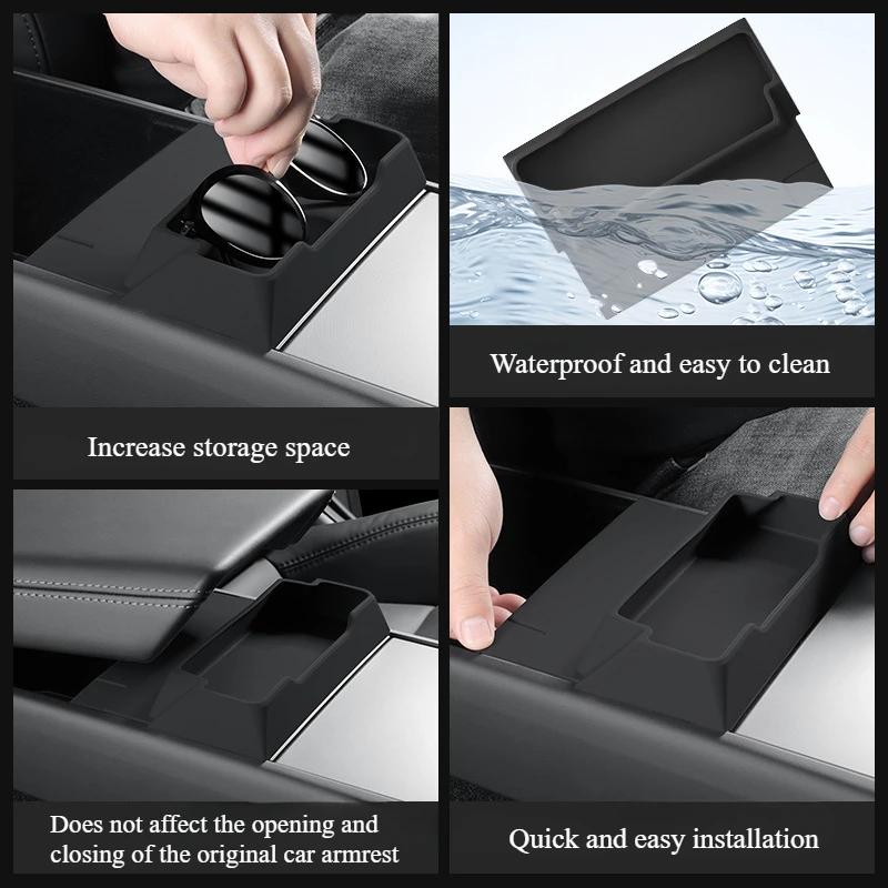 For Tesla Model Y/YL Juniper 2025 Model 3 Highland 2024 Central Control Armrest Box Pocket Glass Case Storage Casket Accessorie