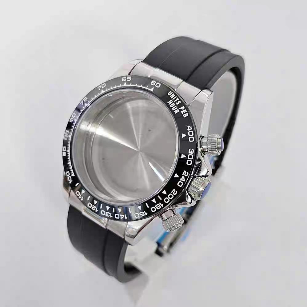 Black 39mm Stainless Steel Watch Case Strap Suitable for 29.5mm Dial Can Be Equipped with VK63A Movement Sapphire Mirror 5ATM 7