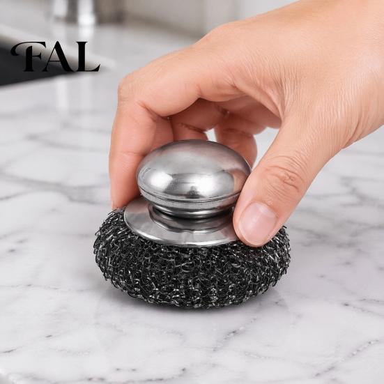 Heavy Duty Scrubber for Kitchen Stainless Steel Scrubber, with Ergonomic Handle, Portable Dishwashing Flexible Cleaning Brush, Pots Pans Grills