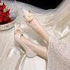 Banquet High-heeled Shoes Pointed Head Shallow Mouth Beaded Lace Flower Set Foot Non-slip Wear Fine Heel Shoes