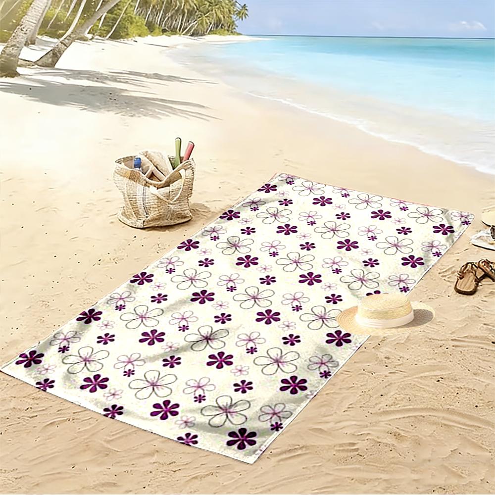 Purple and Pink Floral Pattern Beach Towel quick-drying for travel outdoor sports jogging beach and swimming