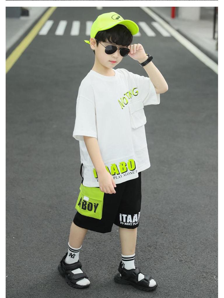 Детский летний повседневный комплект из двух предметов с коротким рукавом и брюками длиной пять восьмых