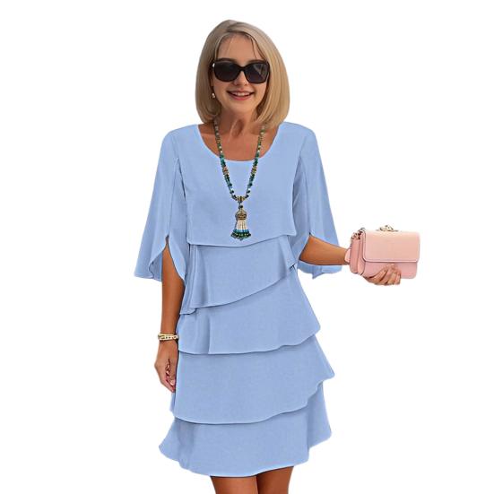 Многослойное шифоновое платье для женщин, с длинным рукавом, с круглым вырезом, с оборками, ярусное, струящееся, повседневное, для гостей на свадьбу