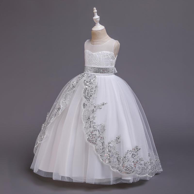 Sequin Princess Dress Wedding Dress Girls Show Long Performance Pompous Gauze Flower Children Wedding Dress