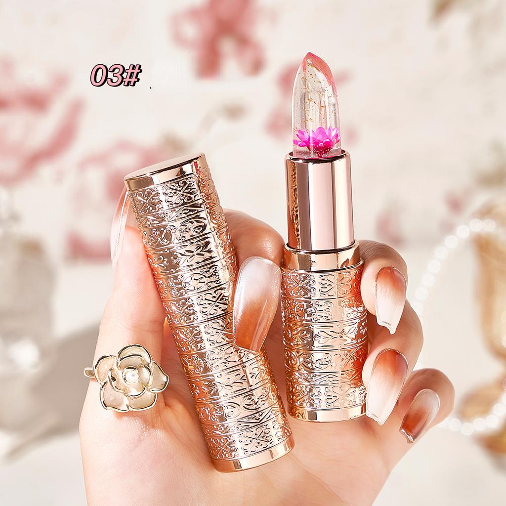 3-цветный стойкий бальзам для губ с изменяющимся цветом, кристаллический желеобразный цветочный блеск для губ, прозрачный увлажняющий макияж для губ, косметика