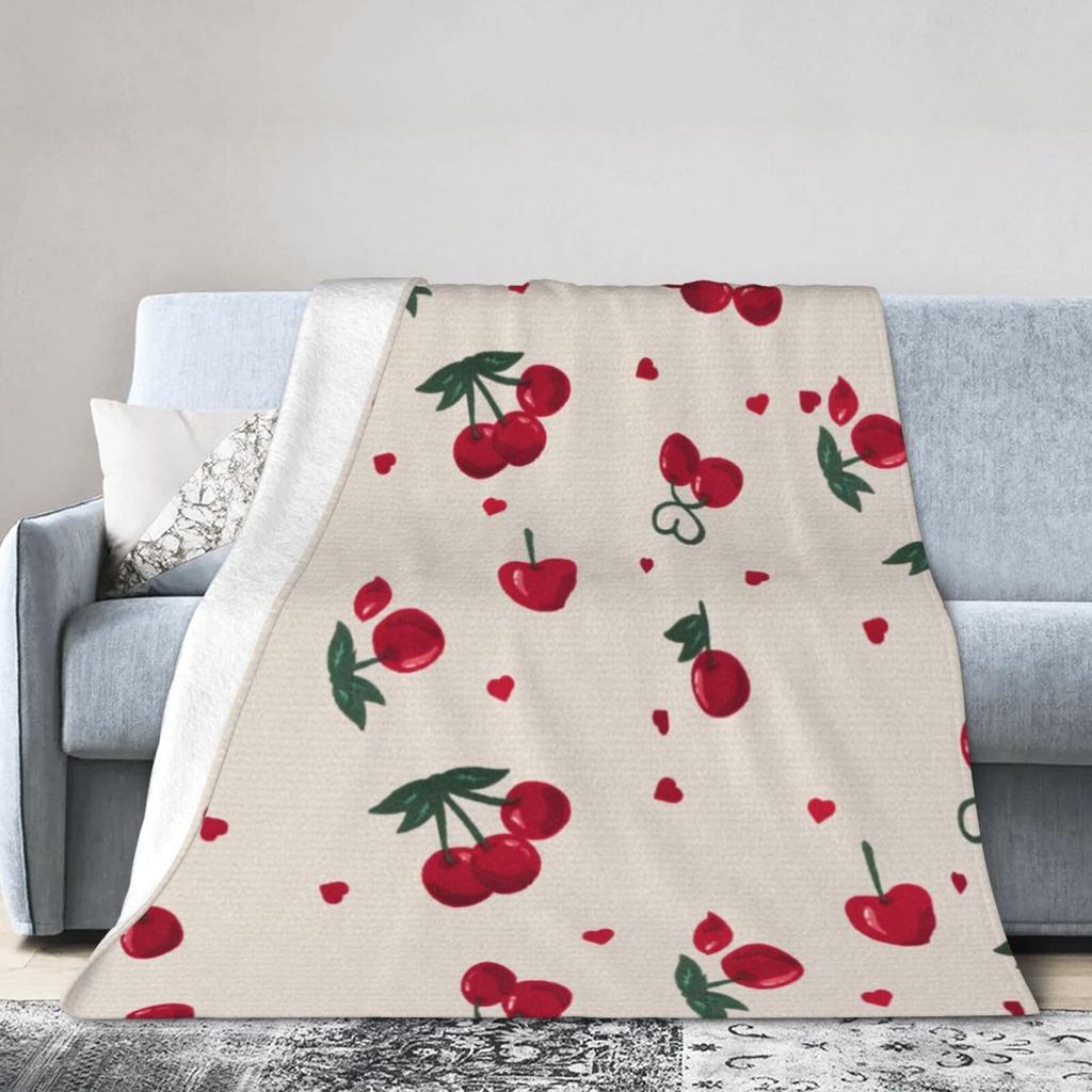 Red cherry fruits Printed Blanket for Sofa Bed Travel Camping Living Room Office Conditioning Blanket for All Seasons Gifts