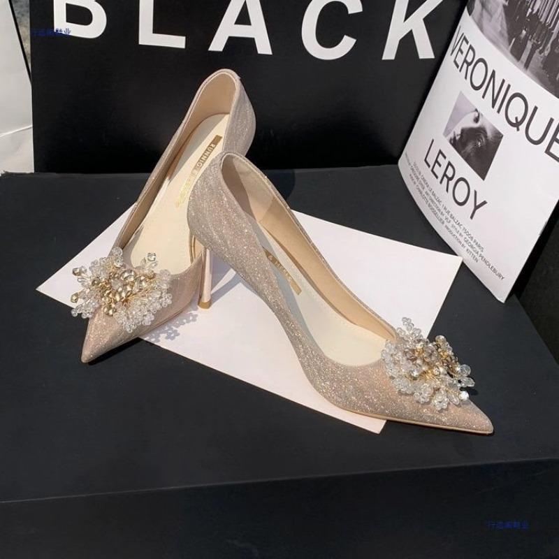 Женские туфли на высоком каблуке, тонкий каблук, остроносые свадебные туфли, серебристые, не утомляющие ноги, обувь для невесты, свадебное платье Hexiu, два варианта ношения