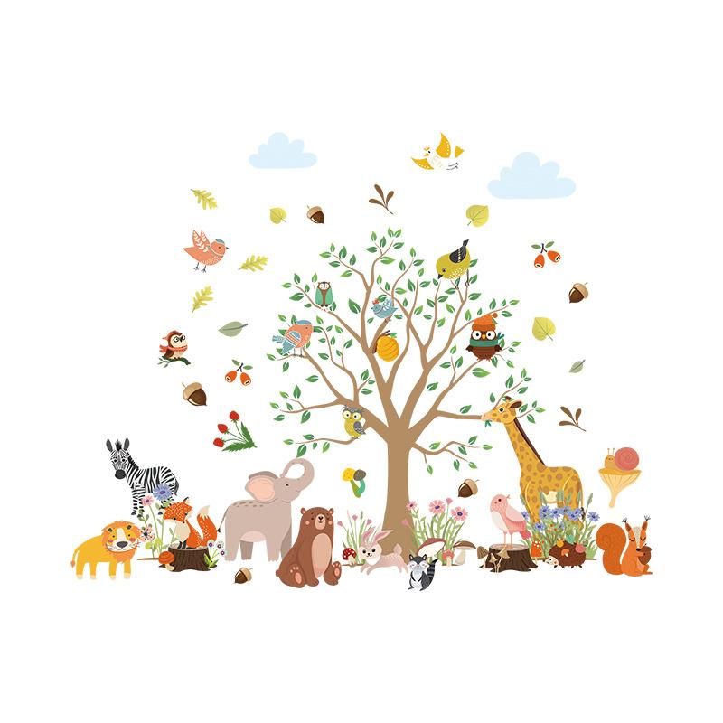 Наклейки на стену с героями мультфильмов, сафари, джунгли, лес, дерево, парк животных, детская комната, детский сад, украшение для центра раннего образования