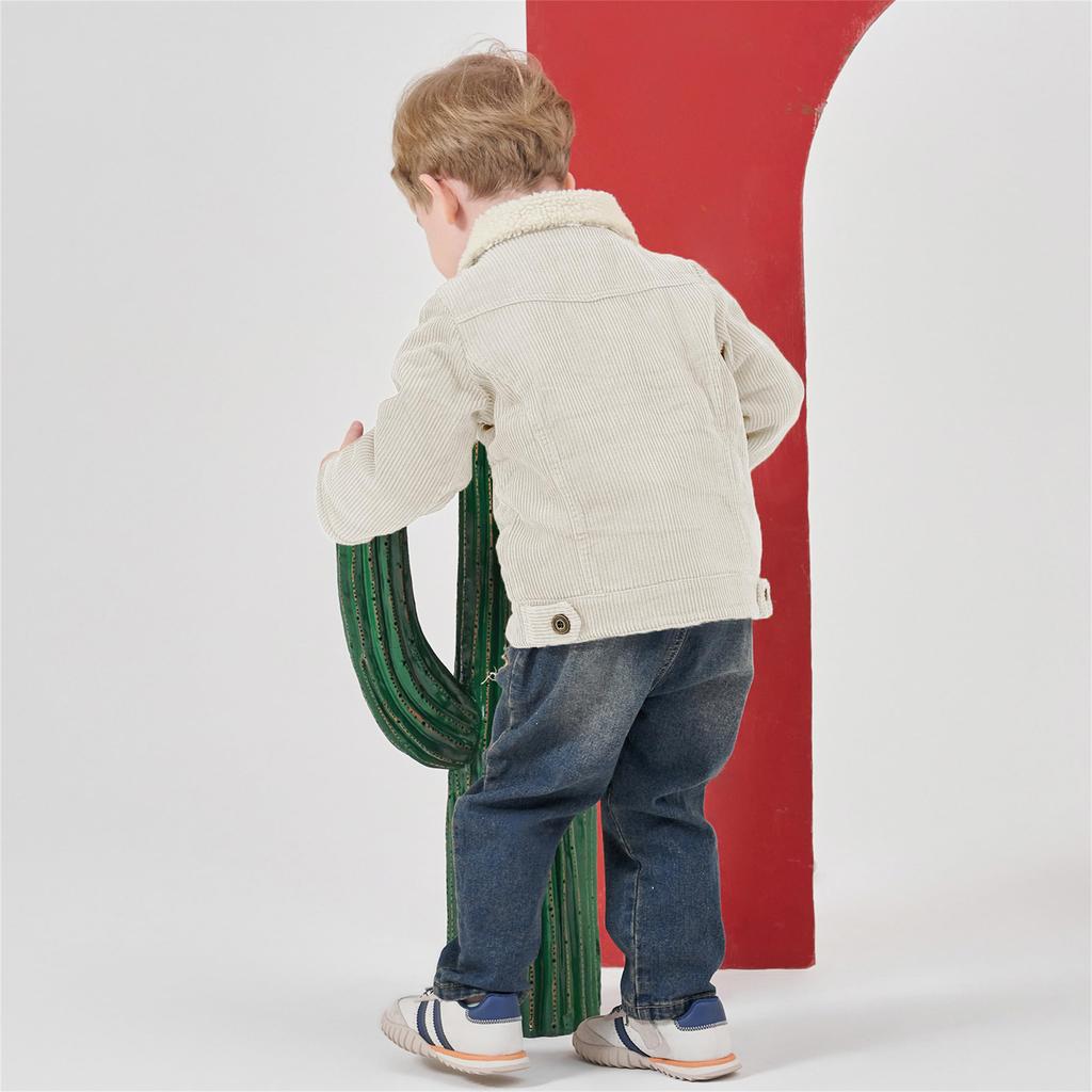 Volunboy Baby Winter Warm Corduroy Coat with Fleece Long and Warm for Fall and Winter Size Boys' Outerwear, Lining, Sleeves, Thick, Windproof,