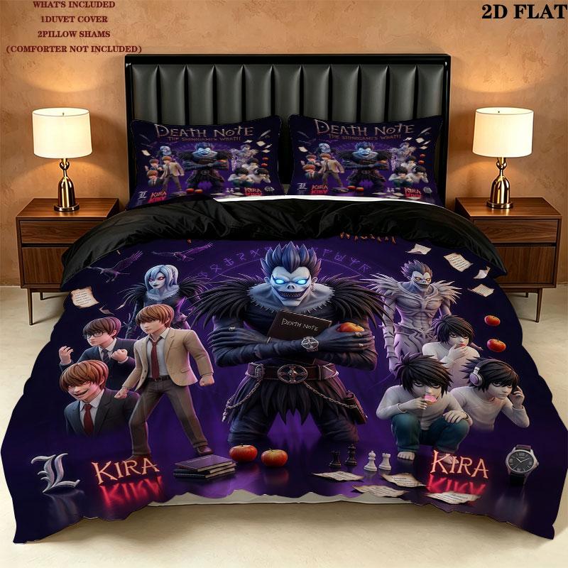 Death Note Pattern Bedding Quilt Set Quilt Cover Pillowcase Home Birthday Gift(1 * duvet cover + 2 * pillowcase, without core)