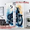 2D FLAT PRINTING 2pcs Curtains (Without Rod) Vintage Blue Motorcycle Light Filtering Chic Curtains Polyester Easy Install