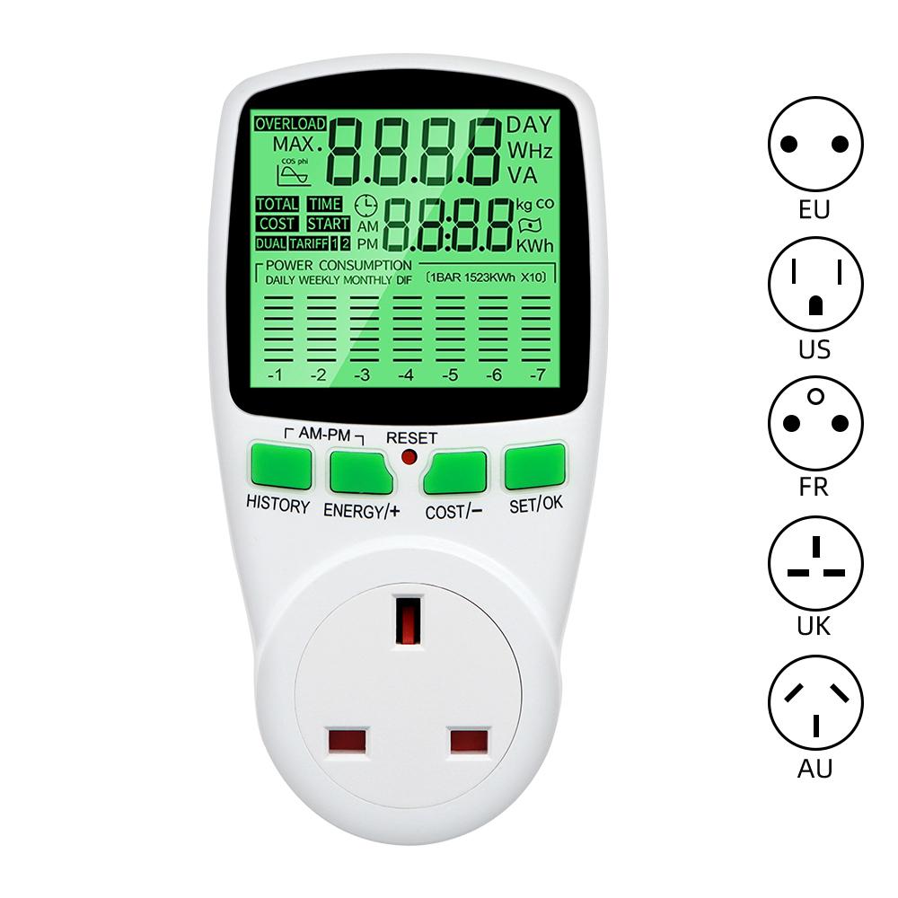 Digital Power Meter LCD Backlight Energy Meter Wattmeter Wattage Electricity Kwh  Outlet Power Analyzer EU US UK AU FR Plug