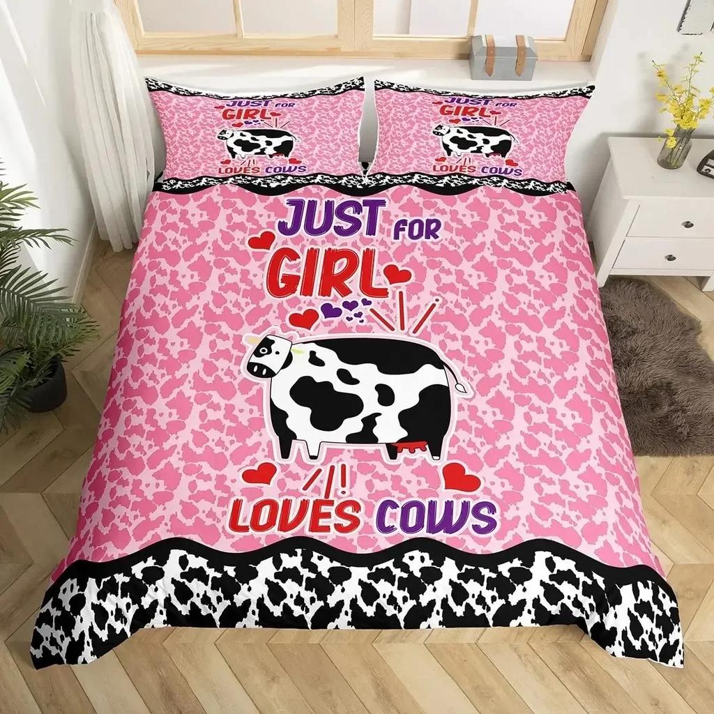 Top Milk Cow Duvet Cover King Queen Size Cute Cartoon Cows Bedding Set For Kids Farmhouse Rustic Animal Polyester Quilt Cover
