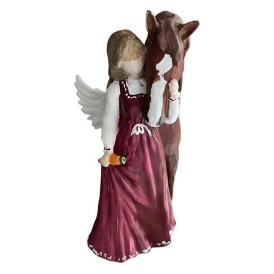 Girl Holding Horse Resin Statue Angle Pony Figurine Sculpture Home Office Living Room Desktop Decoration Ornament