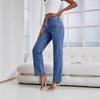 Women's Jeans Pants Beading High Waist Casual Straight Pants for Women Streetwear Elegant Splice Denim Female Trousers