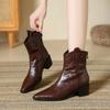 Fashion Women Fashion Chunky Heel Ankle Boots Fashion Solid Color Design Booties Women Autumn New Pointy Cowboy Boots Soft Leather Shoes